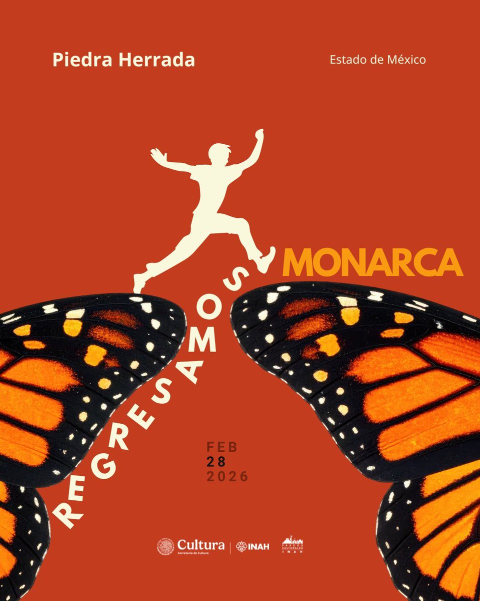 ¡Únete al viaje épico de la Mariposa Monarca con #PaseosCulturalesINAH! 🦋🍃

Acompáñanos a explorar el Santuario de Piedra Herrada, uno de los lugares más importantes para su migración el sábado 28 de febrero.

¡Aprovecha esta experiencia única!
Reserva: inah.gob.mx/categorias-eve…