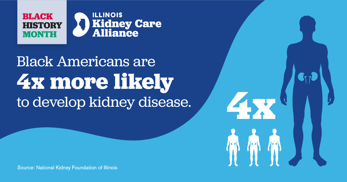 ILKidneyCare's tweet photo. During #BlackHistoryMonth, we reflect on how kidney disease impacts the Black American community in our country. Black Americans are more likely to develop kidney disease than any other racial group. #ILKidneyCare https://t.co/SQo3TKdzJx