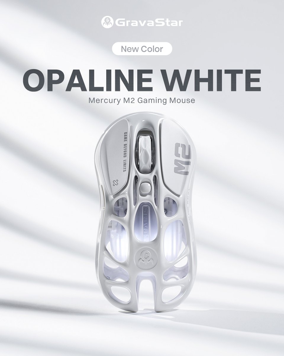 GravaStar_'s tweet image. New Arrival! Meet the Opaline White Mercury M2 Gaming Mouse 🤍 A fresh, clean colorway to complete your white setup.

⚡ PAW3395 sensor
⚡ 26,000 DPI
⚡ Tri-mode: wired, 2.4G, Bluetooth
⚡ 1K polling rate

Now available, link in bio!
.
.
#gravastar #mercurym2 #gamingmouse