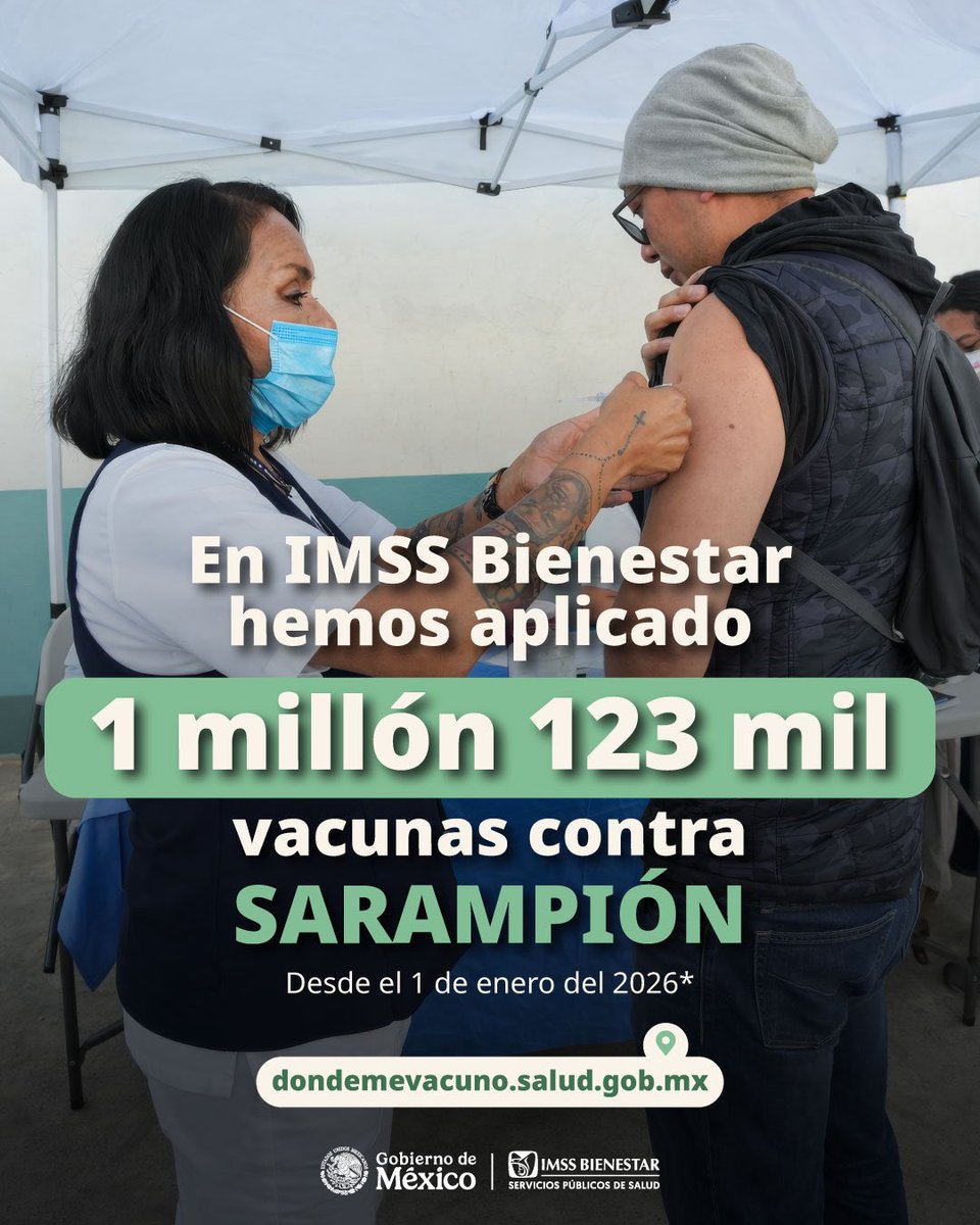 IMSS_Bienestar's tweet photo. 💉 En #IMSSBienestar seguimos aplicando vacunas gratuitas contra el sarampión en todo el país.

📊 Reforzamos la prevención y protegemos a quienes más lo necesitan con esquemas completos y oportunos.

🏥 Continuamos vacunando en todos nuestros centros de salud para seguir inmunizando y cuidando la salud del pueblo de México.

🔗 https://t.co/uFM0UnvxF9
