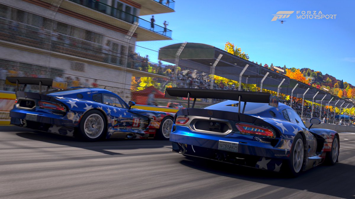 TarryJupiter471's tweet photo. A Viper with red, white and blue flames and stars dubbed the “Freedom Viper” #Forza #ForzaMotorsport #VirtualPhotography #Viper https://t.co/1Cm0klCF1c