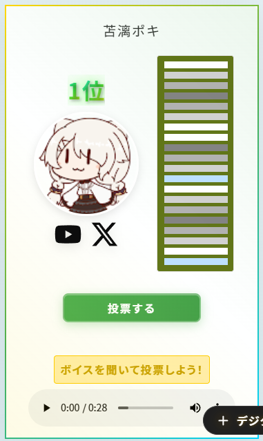 今回もこっそり参加させていただくことにしましたぁ～🥳🥳🥳
期間は歌枠多めでいくかぁぁぁ！！？
今日15時からだって！みんな毎日ポチってほしいな～👇🥺🥺🥺👇
ec.v-tamp.com/events/utawaku…