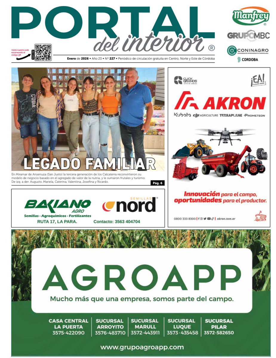 Tapa de la edición nro 227 🗞️ La 3ra generación de los Calcaterra reinventan en Miramar (Cba) el modelo de negocio para darle valor agregado a la nutria y frutales #portaldelinterior