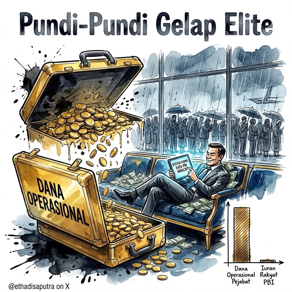 Pundi-Pundi Gelap Elite

Dana operasional itu adalah mantra sakti bagi para elite untuk mencuci pengeluaran mewah menjadi kebutuhan dinas yang seolah tak tersentuh audit. 

Sangat ajaib misalnya anggaran "uang bensin" pejabat bisa berkali-kali lipat dari total iuran warga miskin