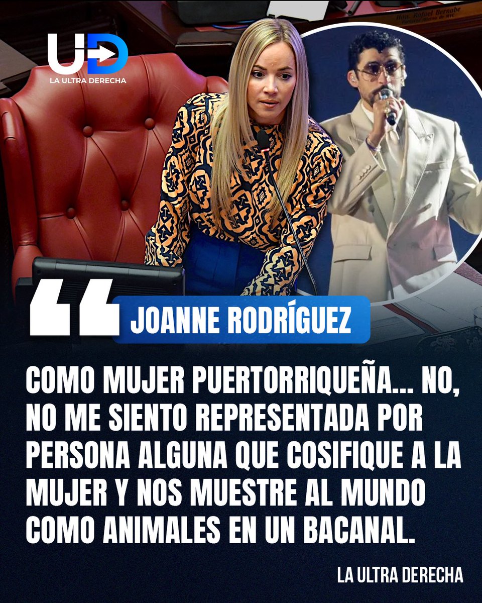 LUltraDerecha's tweet photo. 🇵🇷|🚨¡VIRAL! La senadora independiente por Puerto Rico, @rodriguez_veve, afirmó en sus redes sociales que, como mujer puertorriqueña, no se siente representada por nadie que cosifique a la mujer y nos muestre al mundo como animales en un bacanal, en referencia a Bad Bunny tras el medio tiempo del Super Bowl.

Sostuvo que podrá ondear la monoestrellada en Mount McKinley y cantar lo que le pasó a Hawái en Hawái, pero no será suficiente. 

“La puertorriqueñidad es ingenuidad y bravura, pero también es la elegancia del jíbaro, la madre que da a luz a la patria, la familia esforzada, los niños que esperan a los Reyes y las rodillas dobladas”.