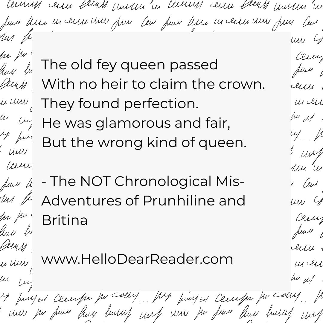 jason_delph's tweet photo. The old fey queen passed
With no heir to claim the crown.
They found perfection.
He was glamorous and fair,
But the wrong kind of queen.
- The NOT Chronological Mis-Adventures of Prunhiline and Britina
https://t.co/8iQKMy2oni
#poetry #CozyFantasy #HelloDearReader https://t.co/0oanqrzwGC