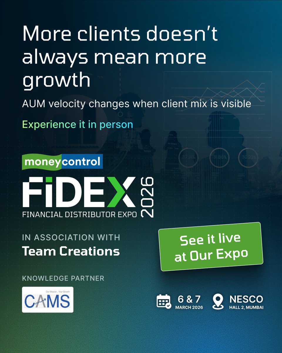 FidexIndia's tweet photo. More clients don’t always mean more growth.

AUM momentum shifts when your client mix, positioning and product exposure evolve.

See how leading distributors are building smarter scale — live at FiDEX.

👉 https://t.co/GbC98Zo3P7 https://t.co/q2KeEvg2iE