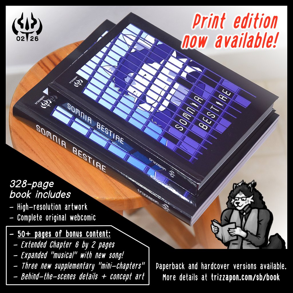 trizzapon's tweet photo. Big announcement!! It's a book!! Now you too can have a physical copy of Somnia Bestiae if that's something you want. It even has 50 extra bonus pages! Wow! Now I can finally rest!

For more details: https://t.co/JAsG9Xw3DZ
#somniabestiae #graphicnovel https://t.co/LpAU6XIYGN
