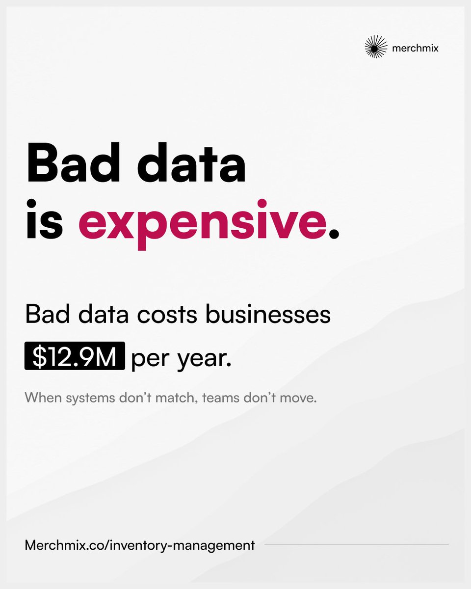 TheMerchmix's tweet photo. #Gartner estimates poor data quality costs #businesses $12.9M/year. That’s not just a data issue, it’s disconnected systems. #MerchmixERP unifies #sales, #stock, intake &amp; margin in one view so teams move faster and trade proactively.

DM “ERP” for the overview.

#Merchmix #Retail https://t.co/HooLJQy5s2