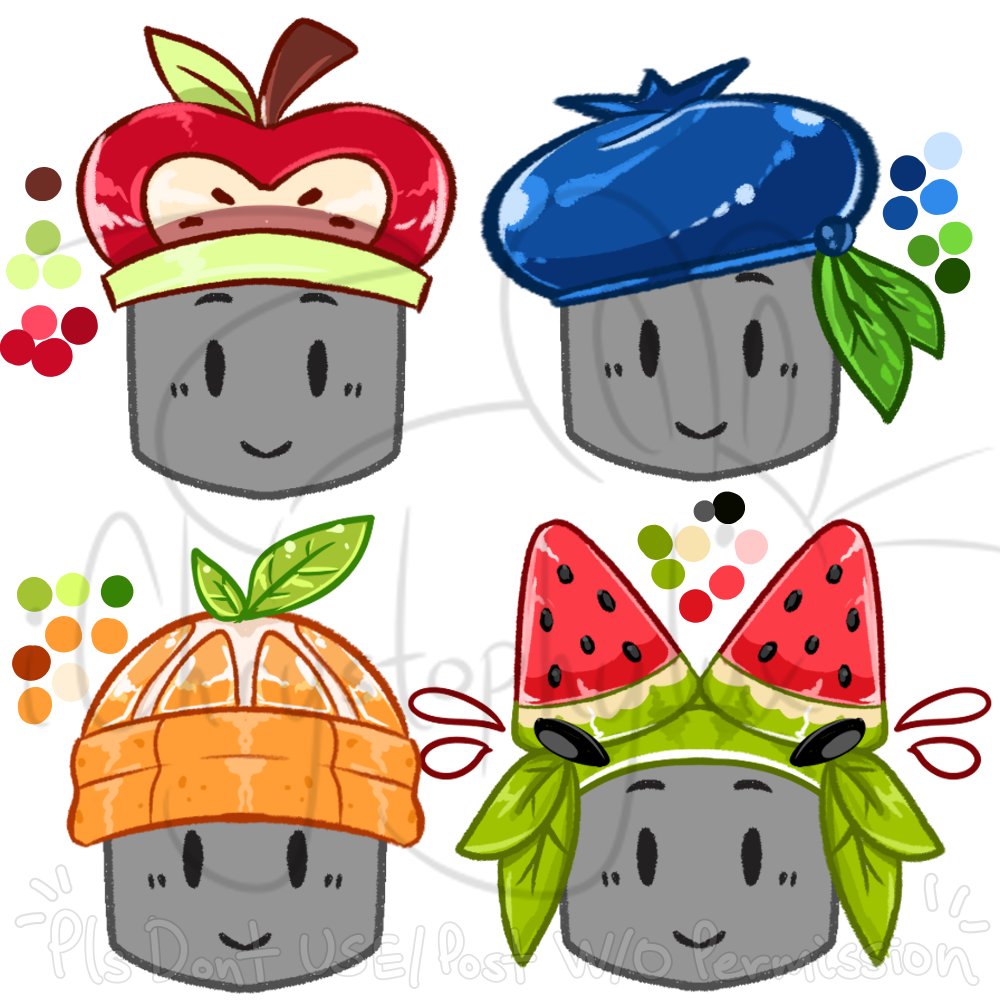 Assorted fruit hats. 

#Roblox #RobloxUGC #UGCConcept