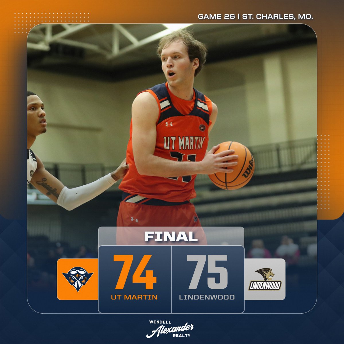 utmsports's tweet photo. Final score as Lindenwood hits the go-ahead shot with 4.5 seconds left

Top @SkyhawkHoops performers:
🏀 Radaković: 13 points
🏀 Bukumirović: 11 points, 6 rebounds
🏀 Hopkins: 10 points
🏀 Santos: 9 points, 5 steals
🏀 Trnka: 8 points, 9 assists
🏀 Colceag: 8 points

#MartinMade https://t.co/VWVN96gb97
