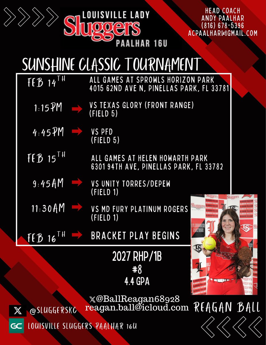 BallReagan68928's tweet photo. Headed to Clearwater this weekend to catch some ☀️! Excited to watch the Shriners Classic tomorrow before competing this weekend!
@AndyPaalhar @SluggersKC @CSA_Athletes @chiarelli242 @CEsportsperf @CVerdoorn https://t.co/MEYpjj4tUZ