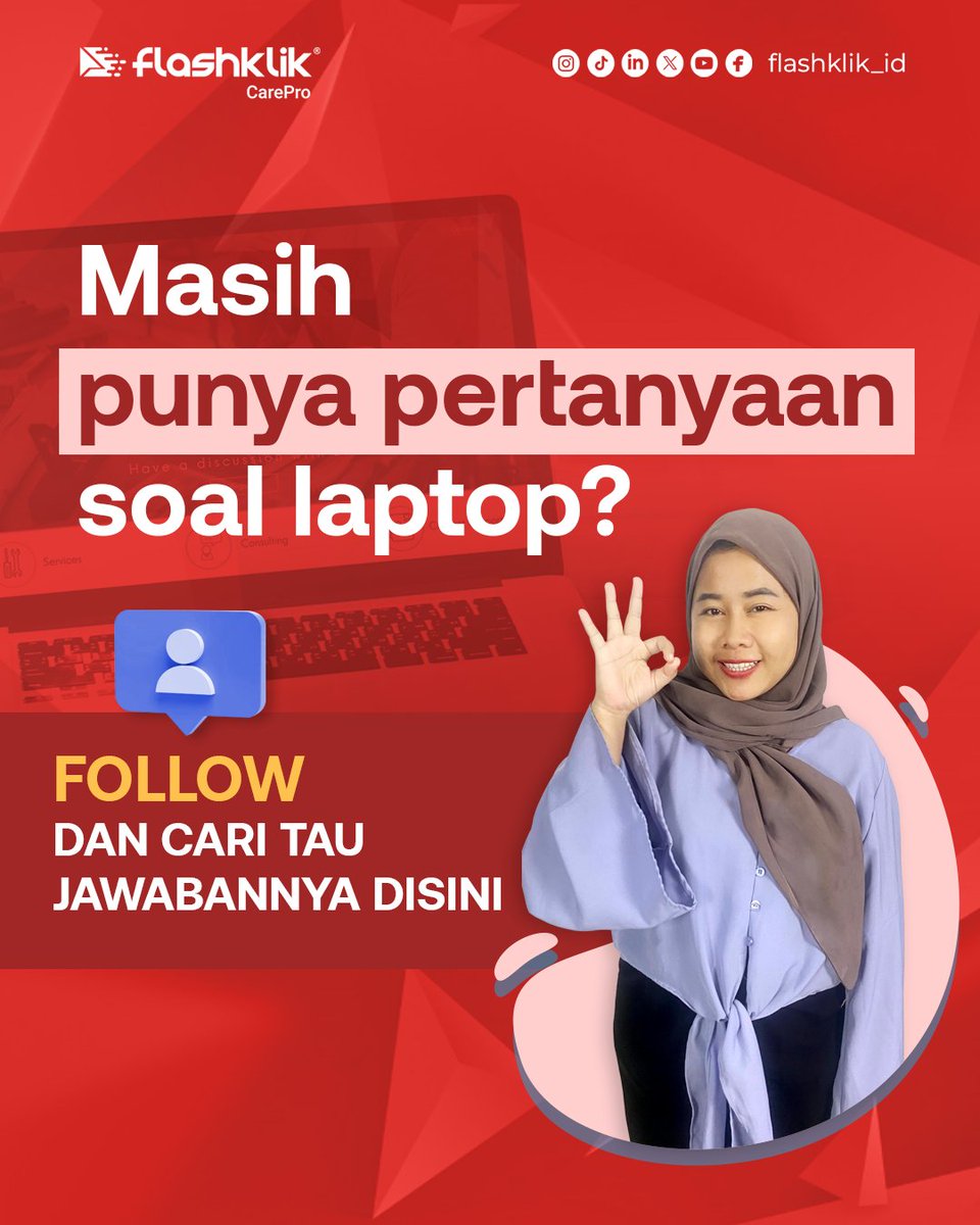 flashklik_id's tweet photo. Windows sering error, hang, atau tiba-tiba restart? 💻⚠️
Bisa jadi sistem dan penyimpanan laptop kamu nggak terawat.

Kalau laptop sudah sering bermasalah, jangan tunggu sampai makin parah.
Langsung aja install Aplikasi Flashklik CarePro untuk konsultasi dan service laptop https://t.co/P28bX8S3sS