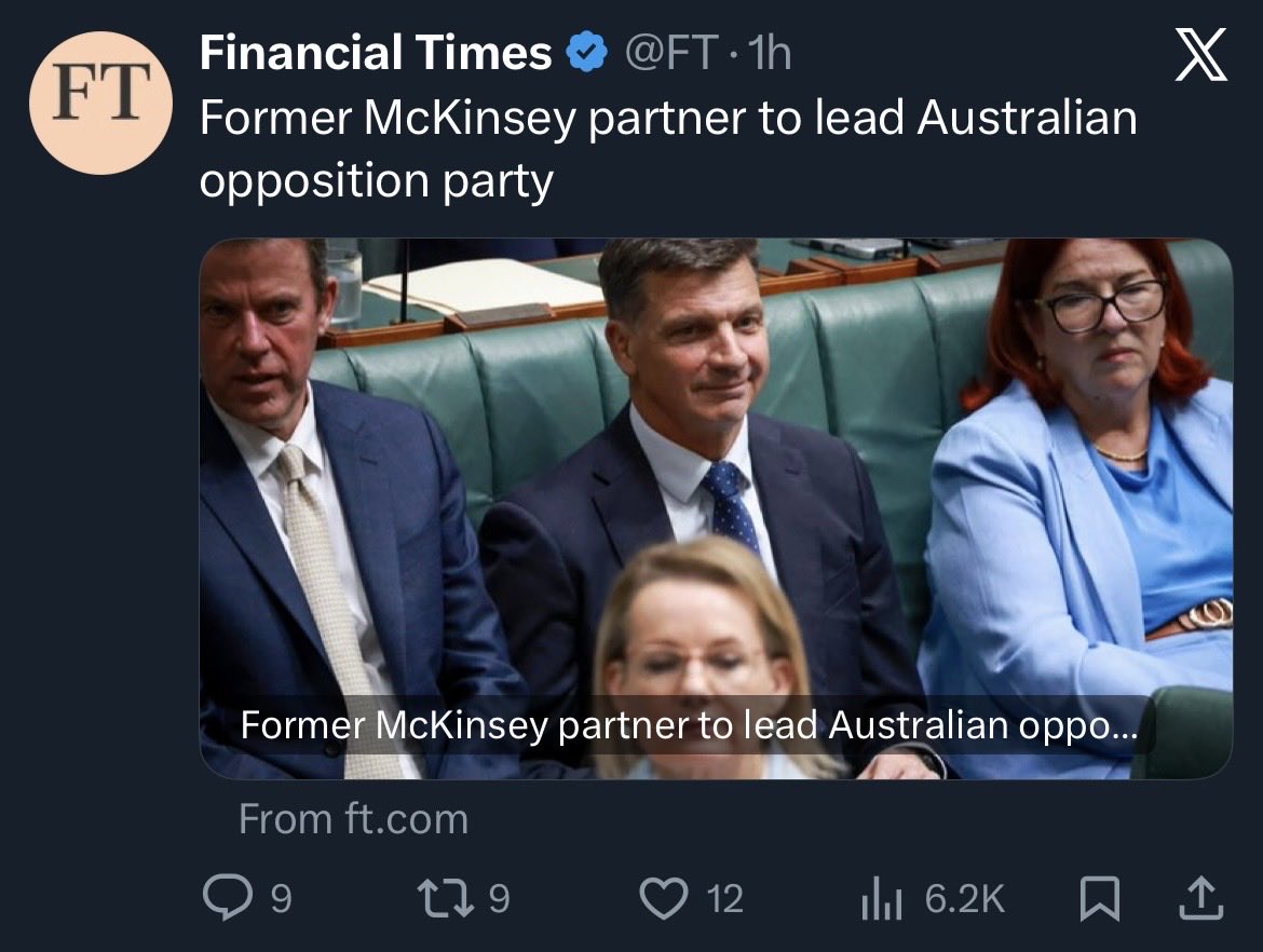 In case you were wondering why the Liberals want to SACK tens of thousands of Australian public sector workers &amp; bring back the big multinational consulting companies just remember this FIRST headline from the global bosses pamphlet on the day Angus knifed Sussan…