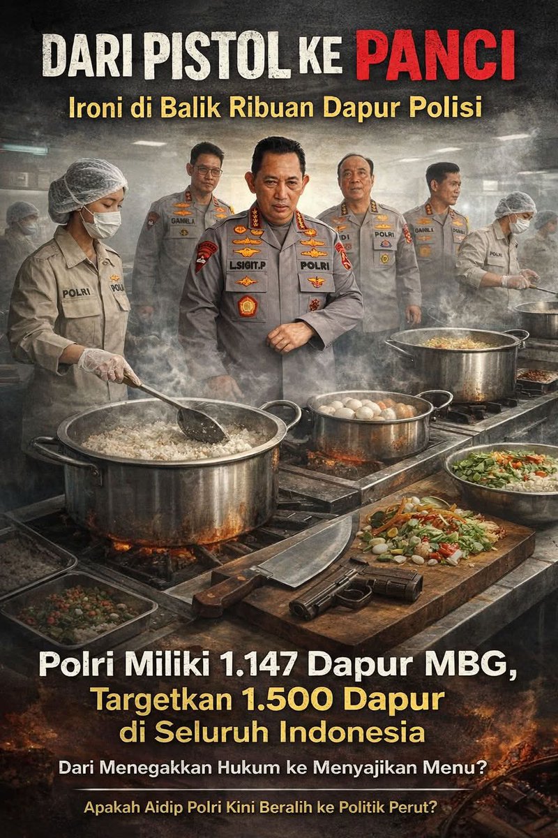 PngAdilnR4kyt's tweet photo. IRONI DI BALIK RIBUAN DAPUR POLISI...

POLRI MILIKI 1.147 DAPUR MBG, TARGETKAN 1.500 DAPUR DI SELURUH INDONESIA...

DARI PISTOL KE PANCI....‼️

#JokowiPengacauNegara
#JokowiPengacauNegara
🆘🆗 https://t.co/jGoWGbDhft