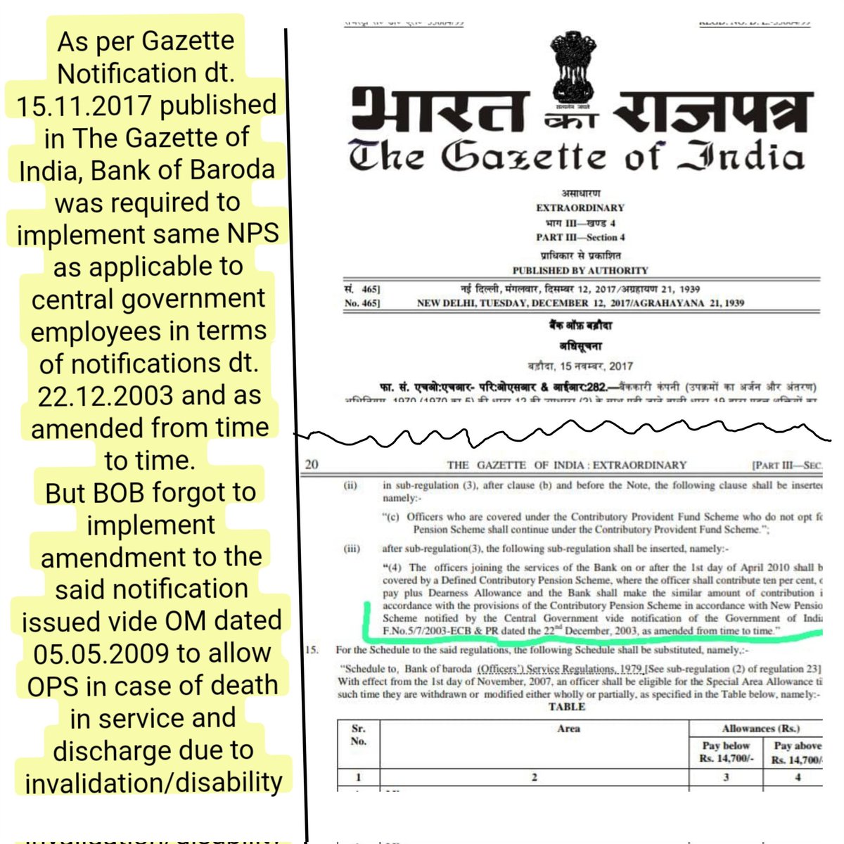 V__i__p__i__n's tweet photo. As per notification dt.15.11.17 @bankofbaroda was required to implement same NPS as applicable to central govt employees but it forgot to Implement OPS in case of death in service
@ChiefIba
#OPSforDIS
@aiboc_in
@ChVenkatachalam @aiboboa
@idesibanda
@sanjaybpi
@ravish_journo https://t.co/UNgnZfZGzi