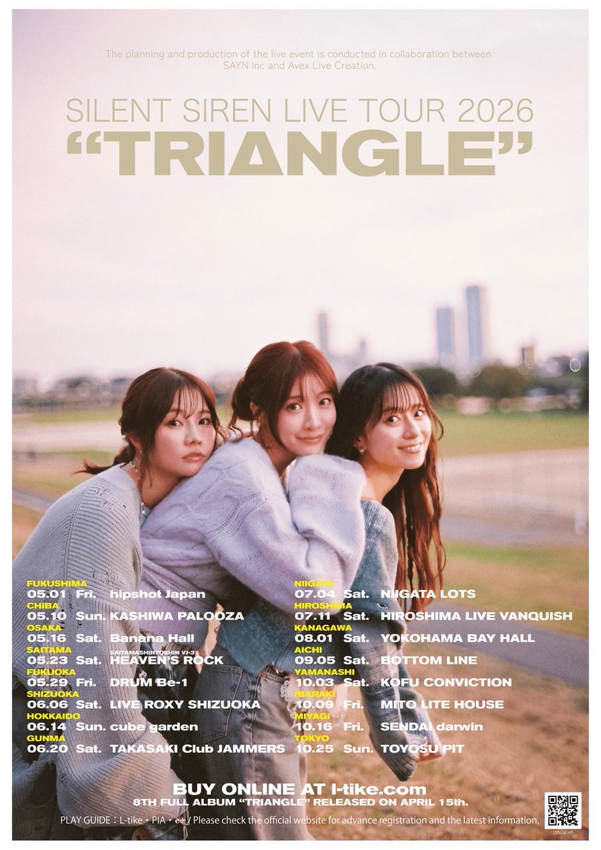 sumiredooon's tweet photo. 【ツアー情報】

SILENT SIREN LIVE TOUR 2026 “TRIANGLE”🪄︎︎◝🔺
16ヶ所をまわるツアーです！
最高のアルバムをもって今までにないツアーをしますᐡ⸝⸝>  ̫ <⸝⸝ᐡ♡
私たちが信念をもって続けてきた音楽と新しいことへの挑戦の音楽を届けます🎀

是非お越しください！
初日は私の地元の郡山！！平日ですが😭‼️‼️‼️‼️よろしくお願いします🥹♥️

【各プレイガイド抽選先行（対象公演：5/1福島公演～6/20群馬公演まで）】

申込期間：2月11日(水祝)10:00〜2月16日(月)23:59
入金期間：2月20日(土)10:00〜2月23日(月祝)
※入金締切時刻はプレイガイドによって異なります。お申し込みの際に必ずご確認ください

https://t.co/xDVkoTLCqb

https://t.co/cgAsqzDYfz

https://t.co/TpGmcaPKjl

#サイサイ　#SILENTSIREN