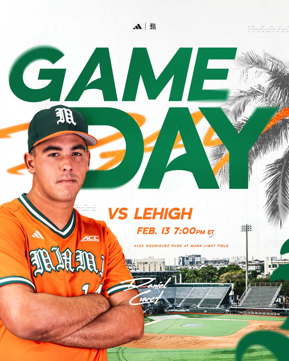 Opening Day is finally here 🙌

🆚: Lehigh
📍: The Light
⏰: 7 PM ET
📺: ACCNX
📻: <a href="/WVUMSports/">WVUM Sports</a>  
🔗: linktr.ee/canesbaseball1