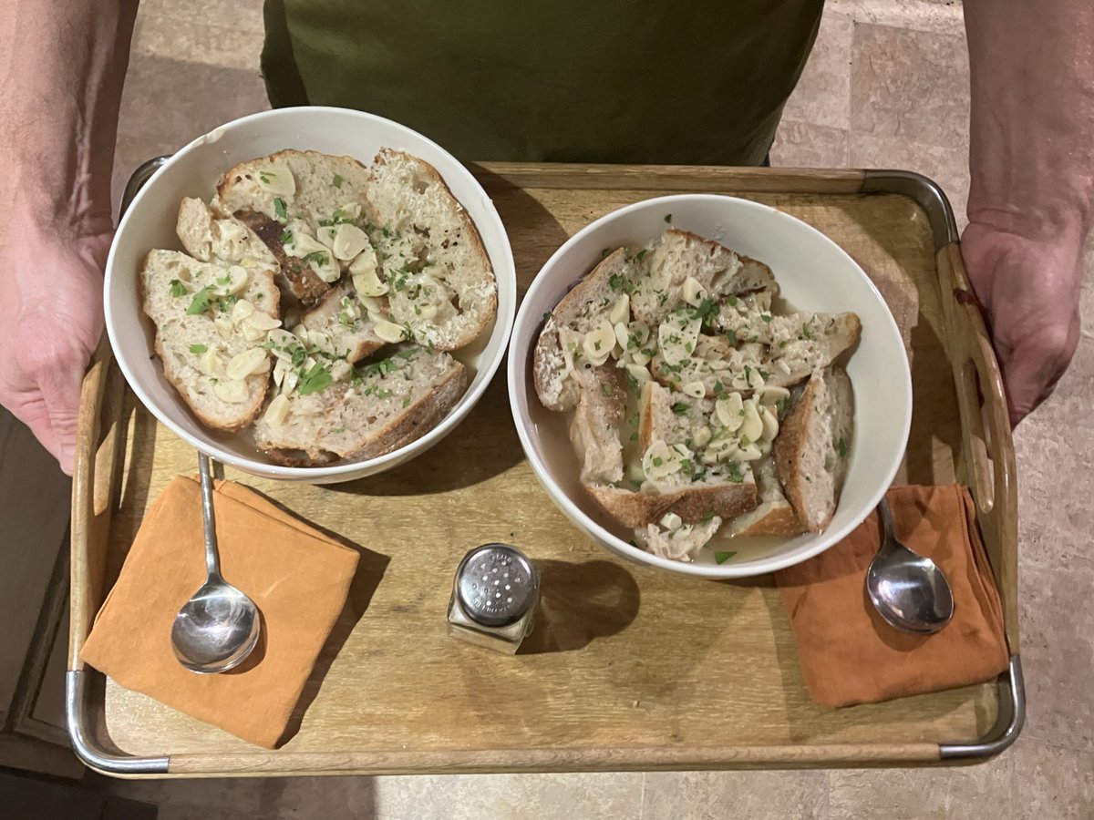 kinda can’t go wrong w stale bread, broth, garlic &amp; parm in a bowl in a rainstorm in the winter