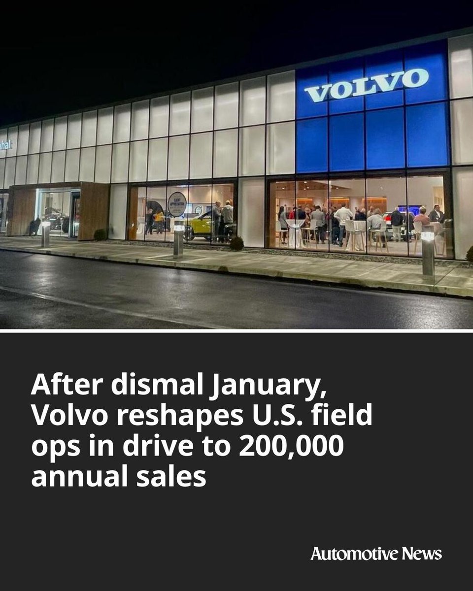 Automotive_News's tweet image. Volvo Cars is sharpening its U.S. field operations and giving regional leaders more autonomy as the Swedish brand pushes for aggressive sales growth in its second-largest market after a rough start to 2026.

Read more here: autonews.com/volvo/an-volvo…

#automotive #Volvo