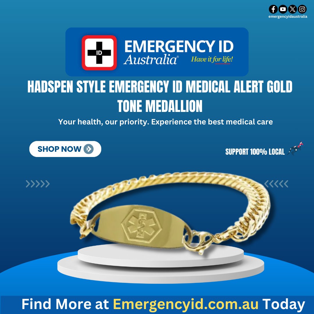 EmergencyIDAust's tweet image. Classic, visible, and designed for everyday protection. The Hadspen Style Emergency ID Medical Alert features a striking gold tone medallion with a clearly recognised medical alert symbol,

emergencyid.com.au/shop/bracelets…

#medicalalert #emergencyid #goldmedicalid #medicaljewellery