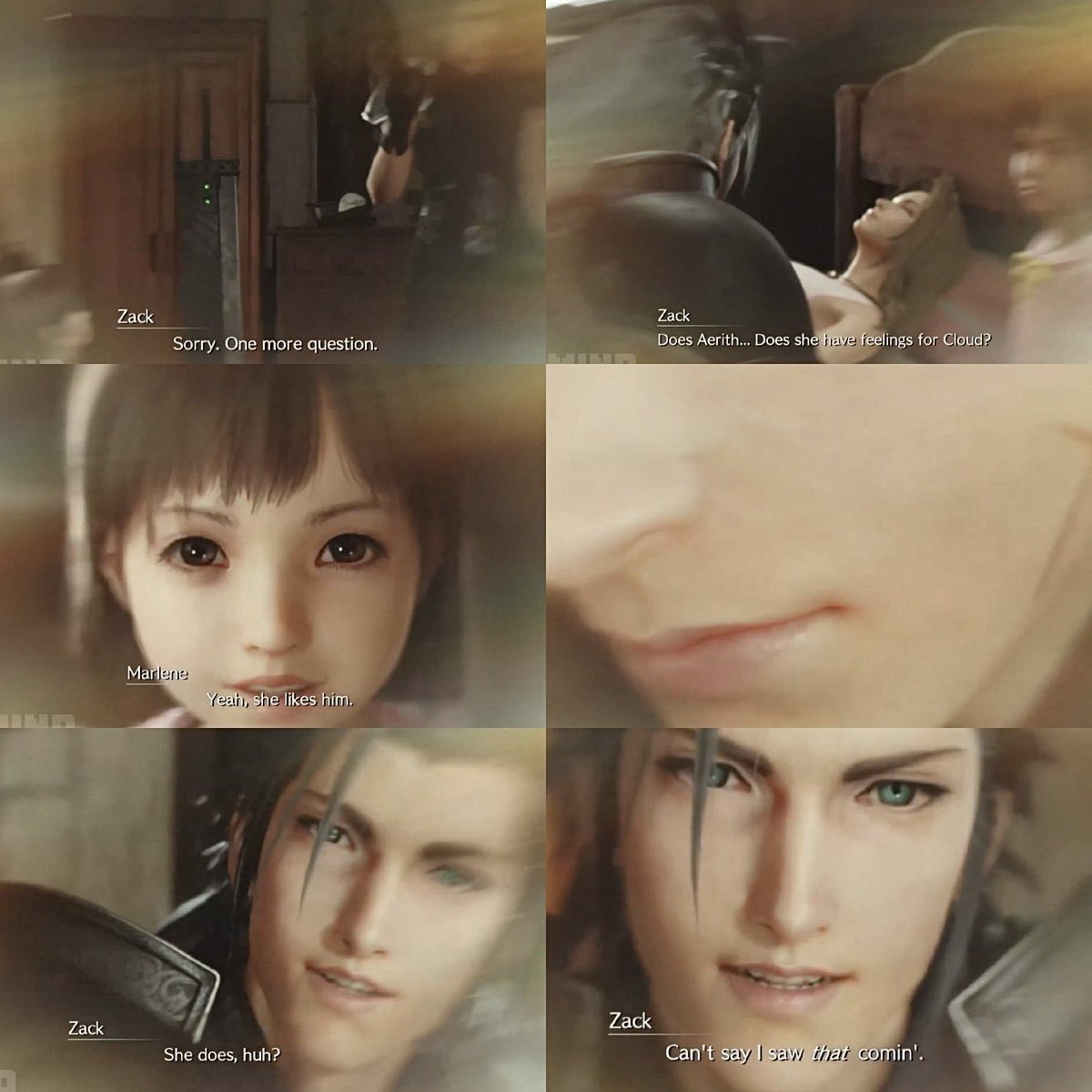 ~Cloud confirms Tifa is *NOT* his girlfriend

~Zack accepts Aerith now likes Cloud

Thank you, #FF7R, for making it clear that CT &amp; ZA are the past, paving the way for #Clerith to flourish