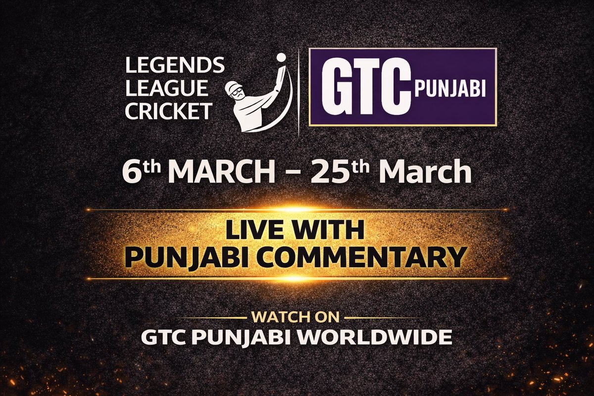 RabindraGTC's tweet photo. **BIG ANNOUNCEMENT FOR PUNJABI CRICKET LOVERS WORLDWIDE**
#GTCPunjabi is proud to partner with #LegendsLeagueCricket to bring Season 4 live with exclusive Punjabi commentary on satellite television across global markets.

For the first time in the history of any #cricket #league, a private Punjabi channel will air matches worldwide in Punjabi, taking the excitement of T20 cricket closer to Punjabi audiences everywhere.

The league kicks off on March 6 and culminates with the grand finale on March 25. Viewers can watch legendary names like Chris Gayle,  Martin Gupthill, Harbhajan Singh,  Shikhar Dhawan, Dinesh Kartik and many more in action.

Season 4 at a glance:
• 19 T20 matches
• 6 March – 25 March 2026
• Prime Time: 19:00 – 23:00 hrs
• ~4 hours of live match content daily
• Matches across Amritsar, Agra, Gwalior, Patna, Coimbatore and more

Legends League Cricket is a premium, high-recall T20 property featuring iconic Indian and international cricketers, delivering strong appointment viewing, family co-viewing, and significant advertiser value.

With this partnership, GTC Punjabi continues to expand its commitment to world-class Punjabi-language sports and entertainment content for audiences across India and the diaspora.

More updates soon. Stay tuned.

 #legendsleaguecricket #legendsleaguecricketlive