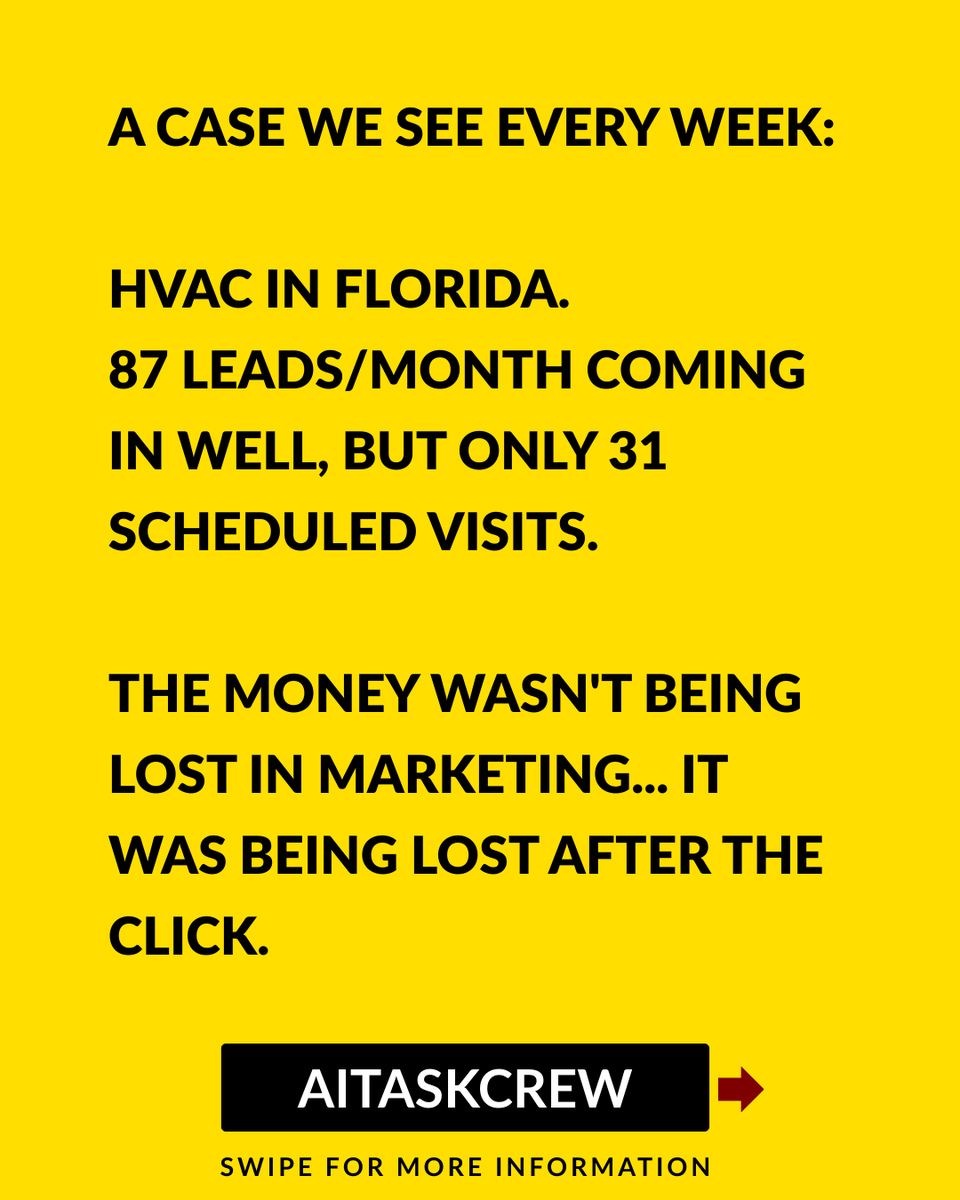 aitaskcrew's tweet photo. Because you're paying for leads… that your own system lets die.

👉 Text us “HVAC” and we'll review it with you.

#AITaskCrew #HVACBusiness #HVACLeads #HVACCompany #HVACTechnicians #SkilledTrades #ServiceBusinessGrowth #RevenueOperations https://t.co/8ke8OgrHXG