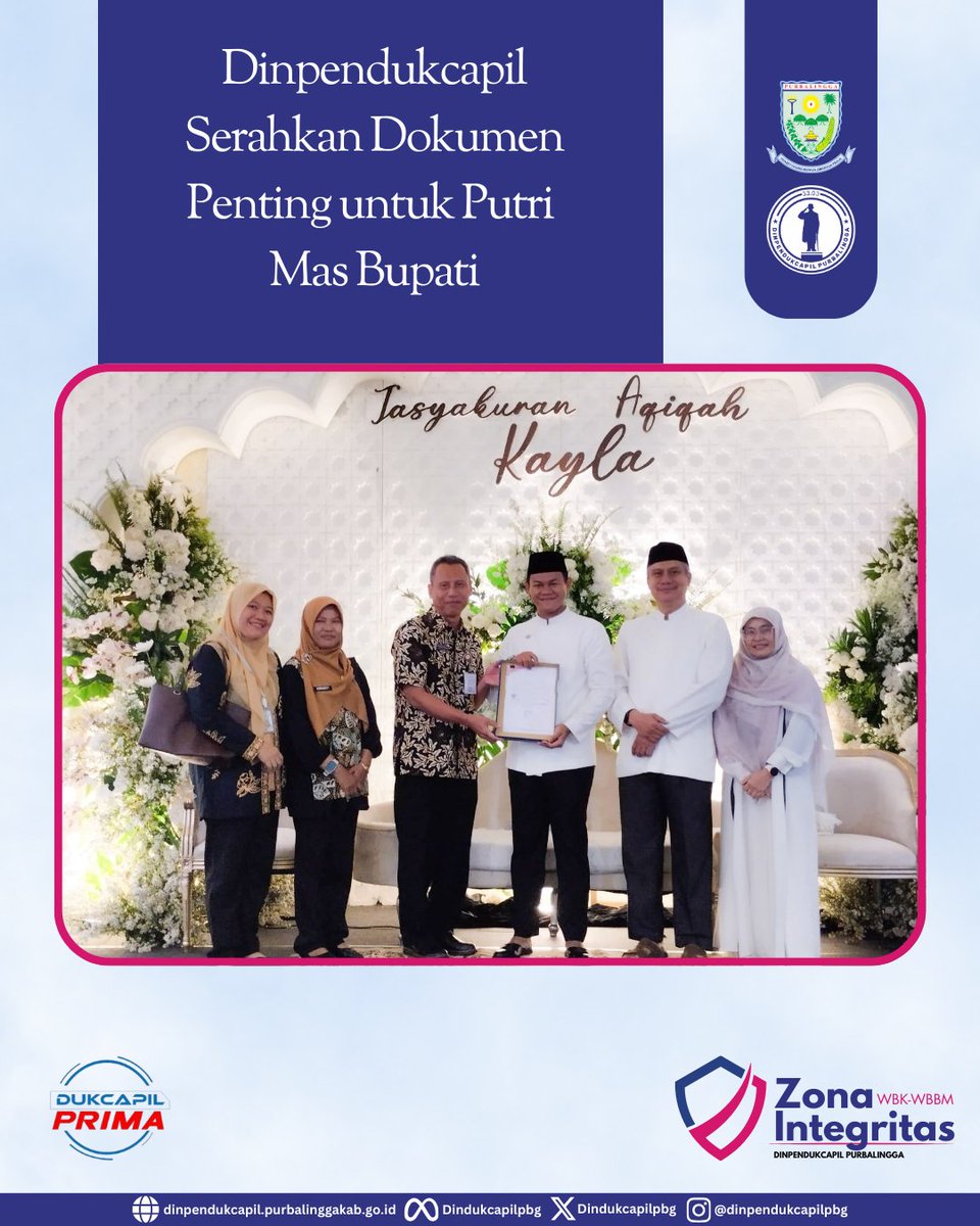 🎉 Selamat kepada Bapak Bupati Fahmi Muhammad Hanif dan keluarga atas kelahiran putri ketiganya, Kayla Syifa Hanifa! 💖 

Dinpendukcapil Purbalingga turut hadir menyerahkan Akta Kelahiran, Kartu Keluarga, dan KIA, sebagai wujud komitmen pelayanan prima untuk seluruh warga.