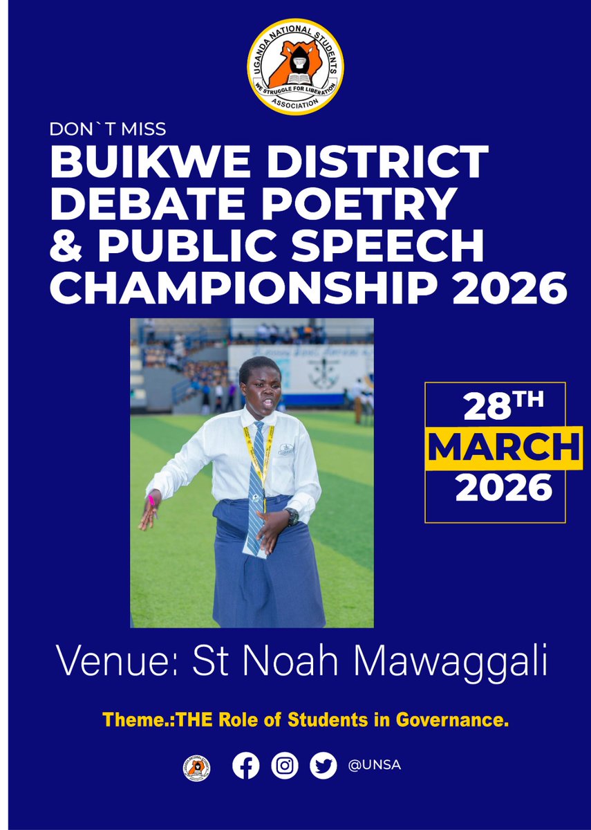 MuzaifaKal35108's tweet photo. UNSA BUIKWE DISTRICT DEBATE PEOTRY AND PUBLIC SPEECH CHAMPIONSHIP 2026. https://t.co/g175s7OHSz