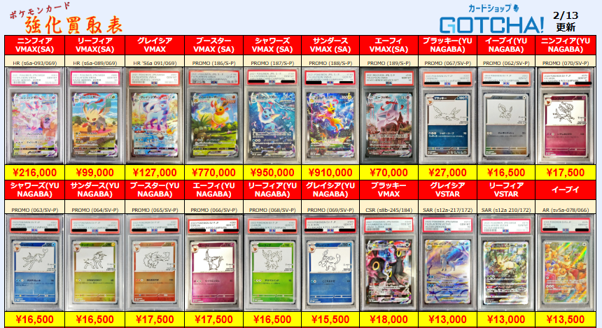 2/13更新 ⚡🔥【PSA強化買取表⑦】🔥⚡ 💥【PSA10】ニンフィアVMAX SA
