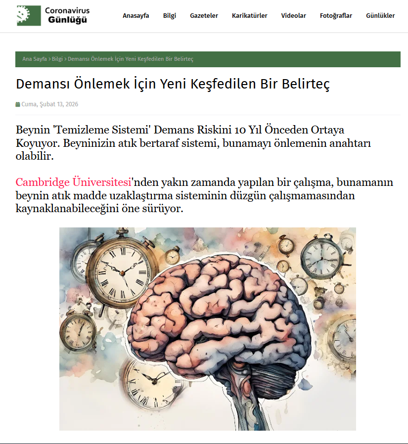 Demansı Önlemek İçin Yeni Keşfedilen Bir Belirteç..
coronavirusgunlugu.blogspot.com/2026/02/demans… 
#demans #beyin #sağlık #bilgi #coronavirusgünlüğü