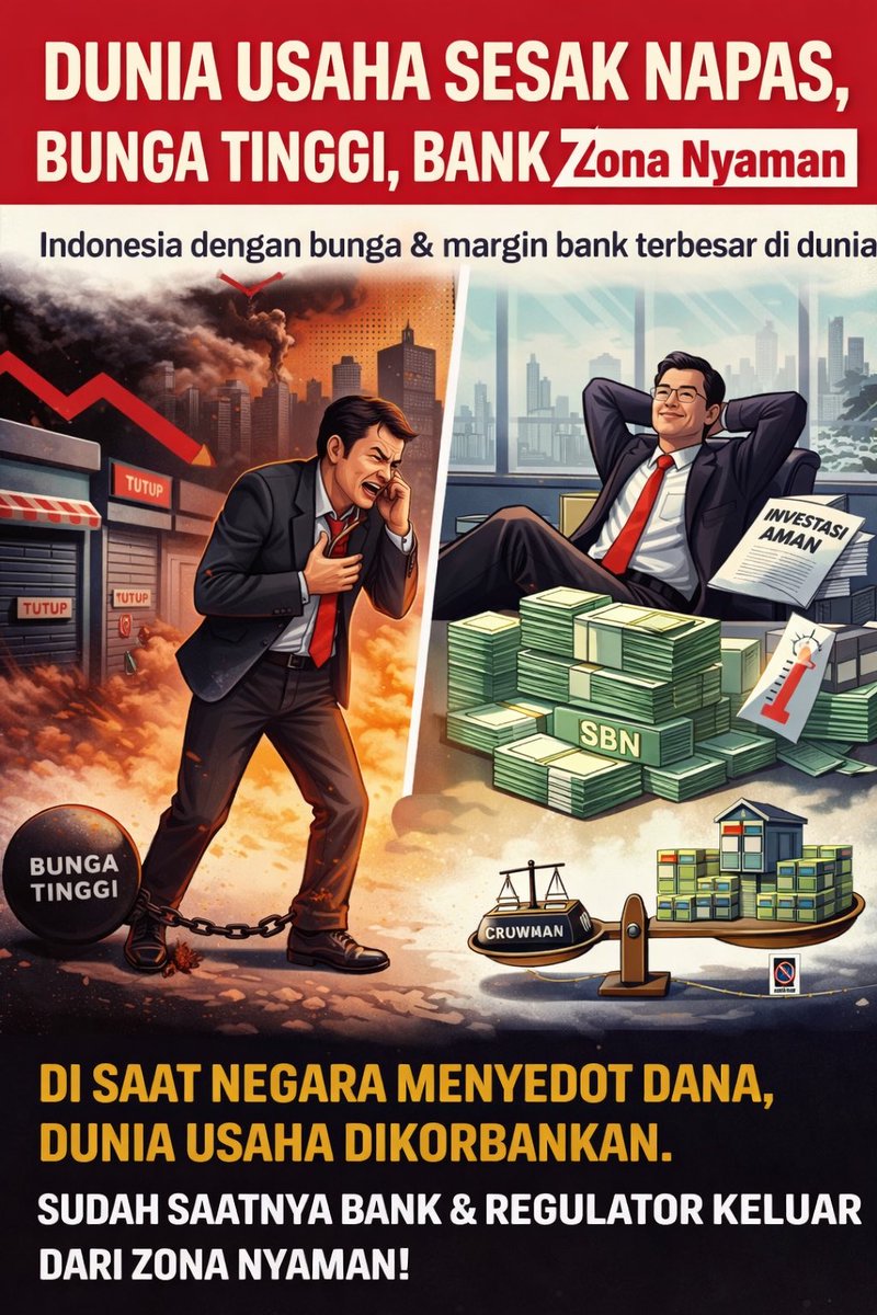 Dunia Usaha, Bunga Tinggi, dan Zona Nyaman Perbankan

Dalam beberapa bulan terakhir, dunia usaha semakin tertekan. Permintaan melambat, biaya naik, dan ketidakpastian global terus membayangi. Namun ada persoalan yang jarang dibicarakan secara jujur: akses pembiayaan makin sempit