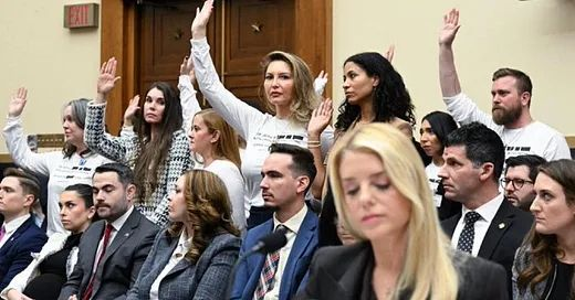MichaelSteele's tweet image. "Jayapal then asked Bondi to turn to the survivors and apologize. In the most appalling moment of the hearing, Bondi refused.

If there is justice in the world, the photograph of Bondi looking straight ahead as a row of women raises their hands behind her will haunt her for the…
