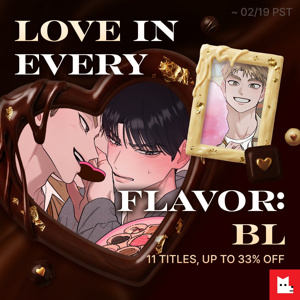 LezhinComics_US's tweet photo. 𝐋𝐨𝐯𝐞 𝐜𝐨𝐦𝐞𝐬 𝐢𝐧 𝐝𝐢𝐟𝐟𝐞𝐫𝐞𝐧𝐭 𝐟𝐥𝐚𝐯𝐨𝐫𝐬.🍫
Enjoy sweet deals up to 𝟲𝟬% 𝗼𝗳𝗳 & 𝗴𝗲𝘁 𝟱𝟬 𝗯𝗼𝗻𝘂𝘀 𝗰𝗼𝗶𝗻𝘀 for each flavor for a limited time!
📆 ~𝟮/𝟭𝟵 𝗣𝗦𝗧
💫 𝗖𝗵𝗲𝗰𝗸 𝗼𝘂𝘁 𝘁𝗵𝗲 𝗲𝘃𝗲𝗻𝘁 👉 𝗟𝗶𝗻𝗸 𝗶𝗻 𝗕𝗶𝗼
#ValentinesDaySale #LezhinUS #LezhinComics