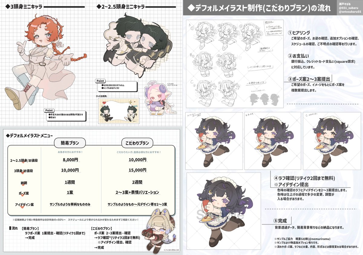 setosubaruSS's tweet photo. 等身1枚絵,立ち絵,衣装デザイン,デフォルメ,スタンプの制作,キャラデザのご依頼募集してます◎

お値段表/サンプル/詳細など▼
https://t.co/EQz9FexOUN
※必ず詳細ご確認の上ご検討下さい

ご依頼/ご相談フォーム▼
https://t.co/1lvGodIBEN
※DMでのやり取りも可

#有償依頼 
#イラストレーター募集 https://t.co/DCE6WsuE1l