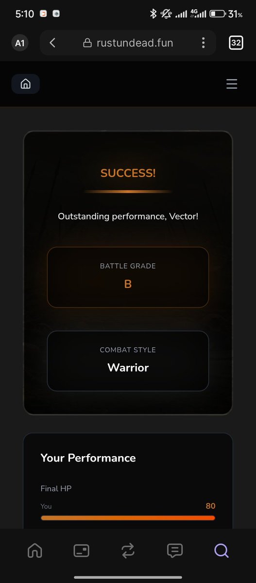 VectorOnchain's tweet image. GM 

Day 12 on @rust_undead 🧟‍♂️

No lessons today…

Just a quick battle and pure chaos.

And I won. 😮‍💨🔥

Battle Grade: B
Final HP: 80
Accuracy: 70%
Survival Rate: 80%
XP Earned: 105

But the real win isn’t the stats…

It’s what I’m starting to realize:

@rust_undead isn’t just…