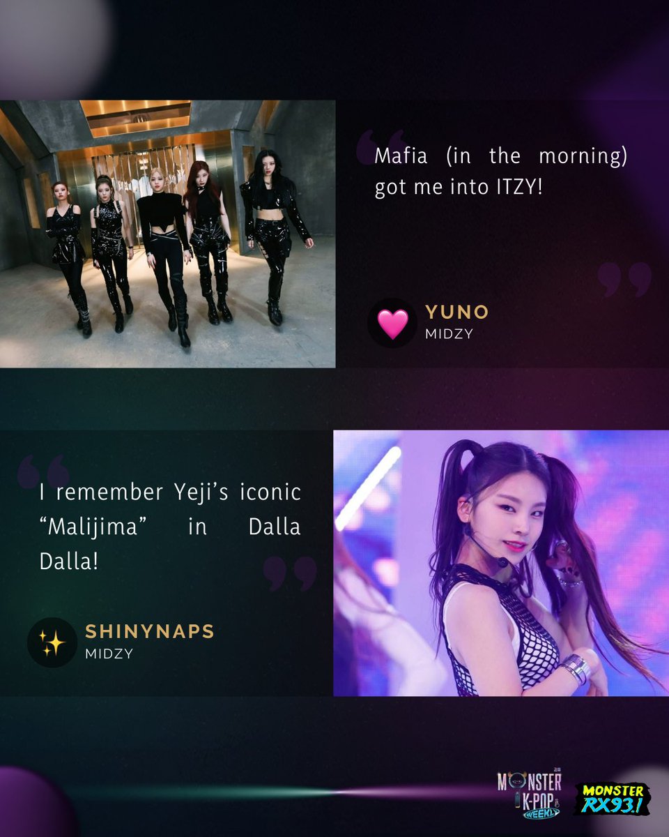RX931's tweet photo. Monster's Pick: ITZY

Nothing's gonna put them off — #ITZY where they got us cray-cray-crazy in love with their 7th anniversary! 😻

Thank you, #MIDZY, for keepin' your head up last week on #RandomFandom 🩷 Tell us who we should spotlight next! ✨ #RX931 #IAmAMonster https://t.co/P043CU1VW9