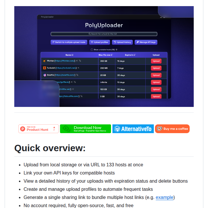 Uploads files to multiple hosts at once

github.com/spel987/PolyUp…