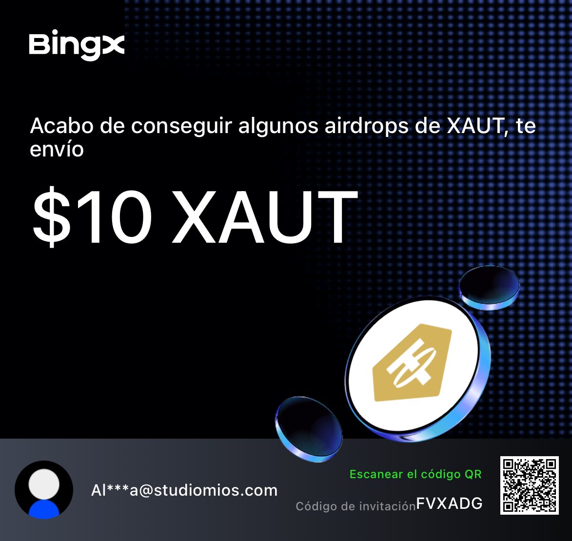 ¡Si te abres una cuenta en BINGX te regalo un airdrop de XAUT en BingX, es decir te enviamos $10 en XAUT! 

¡Dale de una! >> bingxdao.com/referral-progr…