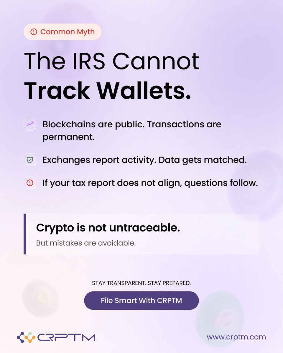 xcrptm's tweet photo. Stay transparent. Stay prepared.
File smart with CRPTM. 

#CRPTM #CRYPTOTAX #CRYPTO #BLOCKCHAIN https://t.co/uzmvrIbR54