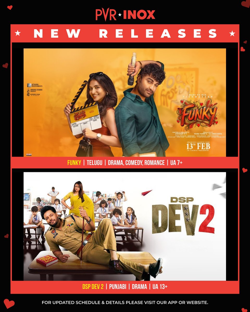 _PVRCinemas's tweet photo. If your week doesnβt include a movie plan, are you even doing it right? ππ₯
Check out the PVR INOX weekly lineup β full of thrills, chills, and unmissable blockbusters.
Book now: https://t.co/aktyEjTQ8O
.
.
.
#ORomeo #TuYaaMain #WutheringHeights #Crime101 #Funky #DSPDev2 #Border2 #Mardaani3 #WithLove #Vadh2