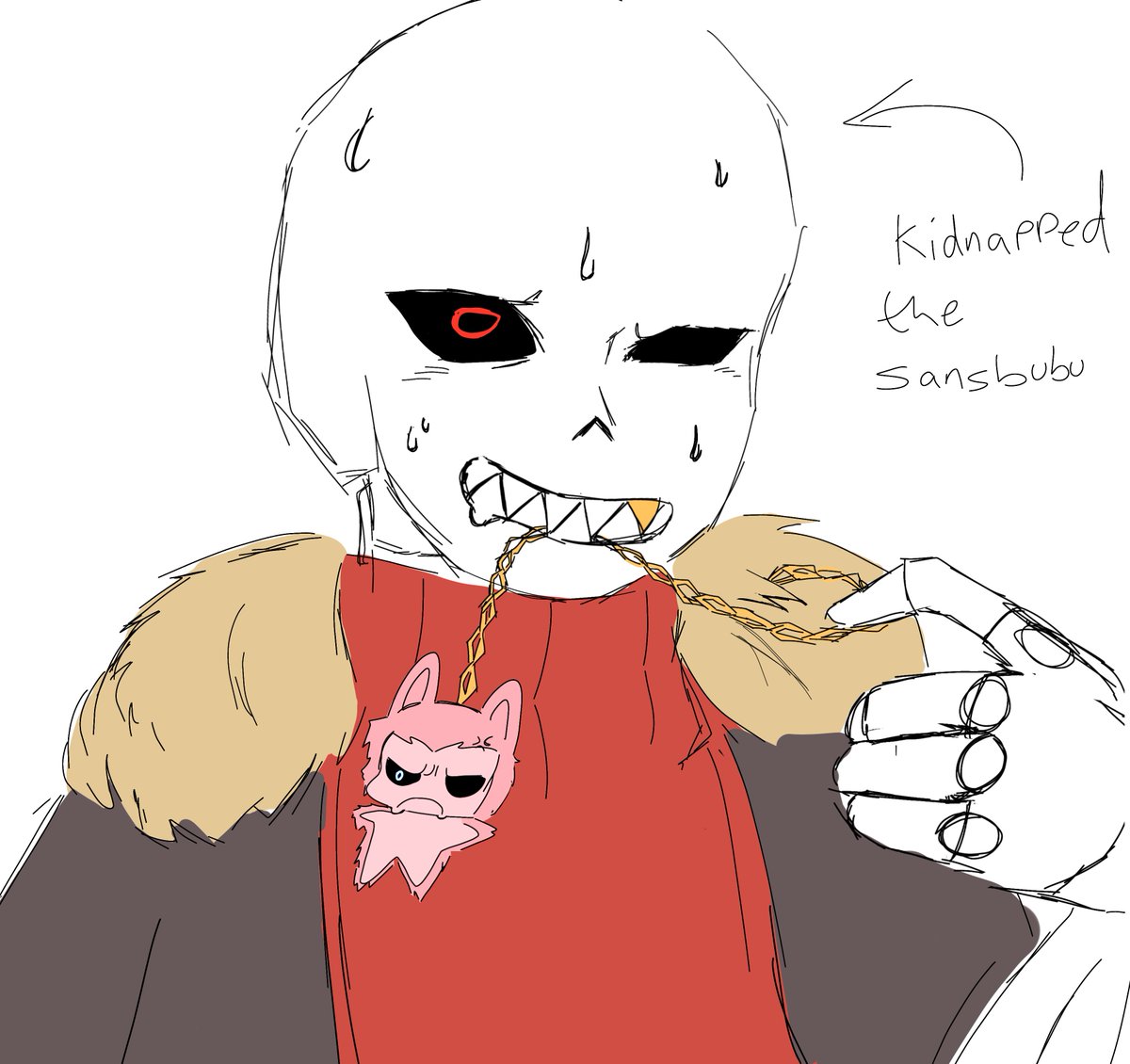 dailyfellsansau's tweet image. !!! DAY 143 !!!

"introducing my sansona...la-sansu. A Labubu themed sans; his favourite food is dubai chocolate. be nice to him he was just born a few seconds ago💜" -🧧

#underfellsans #loves #labubus