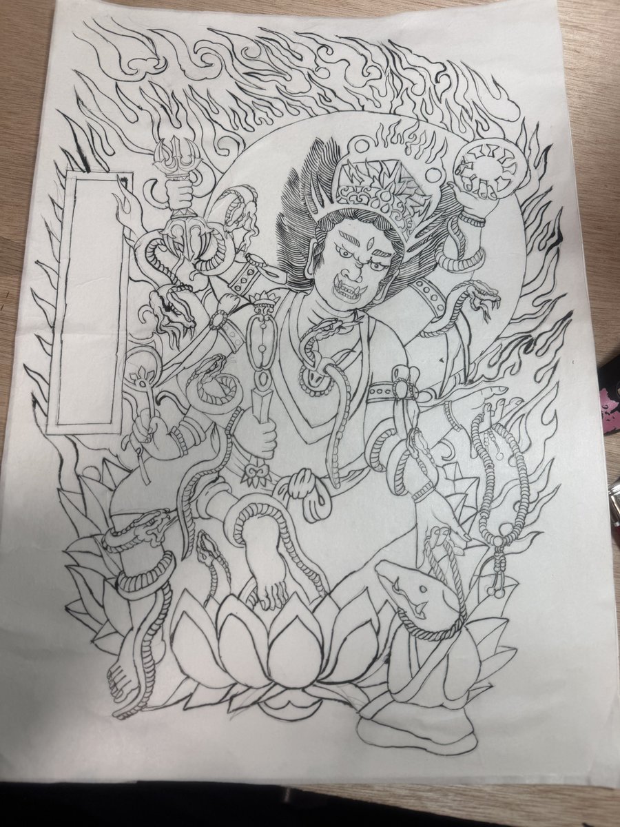 ご依頼の烏枢沙摩明王様ですが、下絵の段階で均衡に「違和感がありましたので」全て破棄いたしました。

数ミリのズレでも、納得できないものをお渡しするわけには参りません。
務めの合間に一から書き直します。

※完成後は和紙に精巧に写し、祈祷の上BASE等で授与予定です。

#仏画 #烏枢沙摩明王