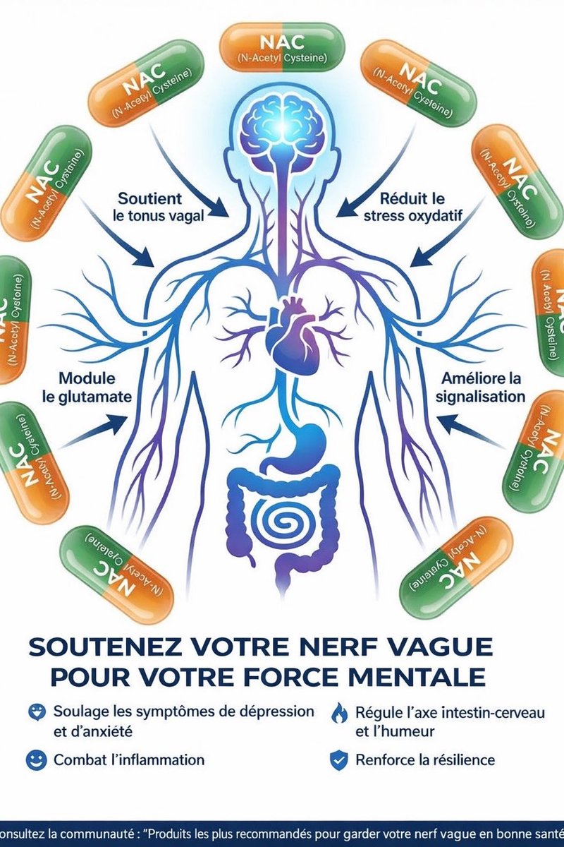 La stimulation du nerf vague peut soulager l'anxiété et la dépression. Le nerf crânien X, le vague, module l'humeur via l'axe intestin-cerveau.

Un faible tonus vagal est lié à une anxiété accrue et à une mauvaise régulation émotionnelle. Il perturbe l'équilibre des