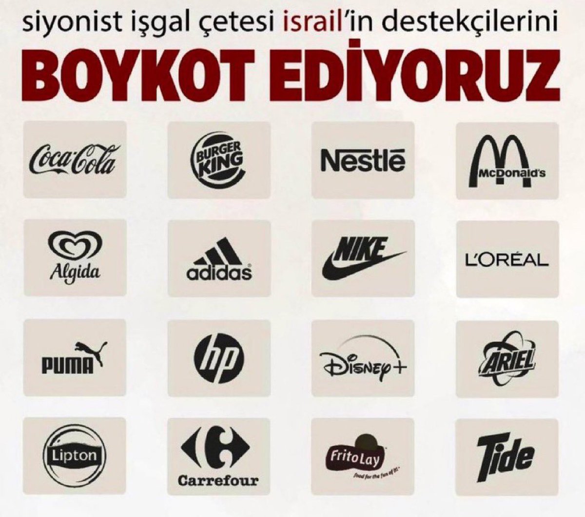 Boykot çalışmaları biraz zayıfladı.

Bu markaları elden ele yayıyoruz
Almıyoruz, aldırmıyoruz!