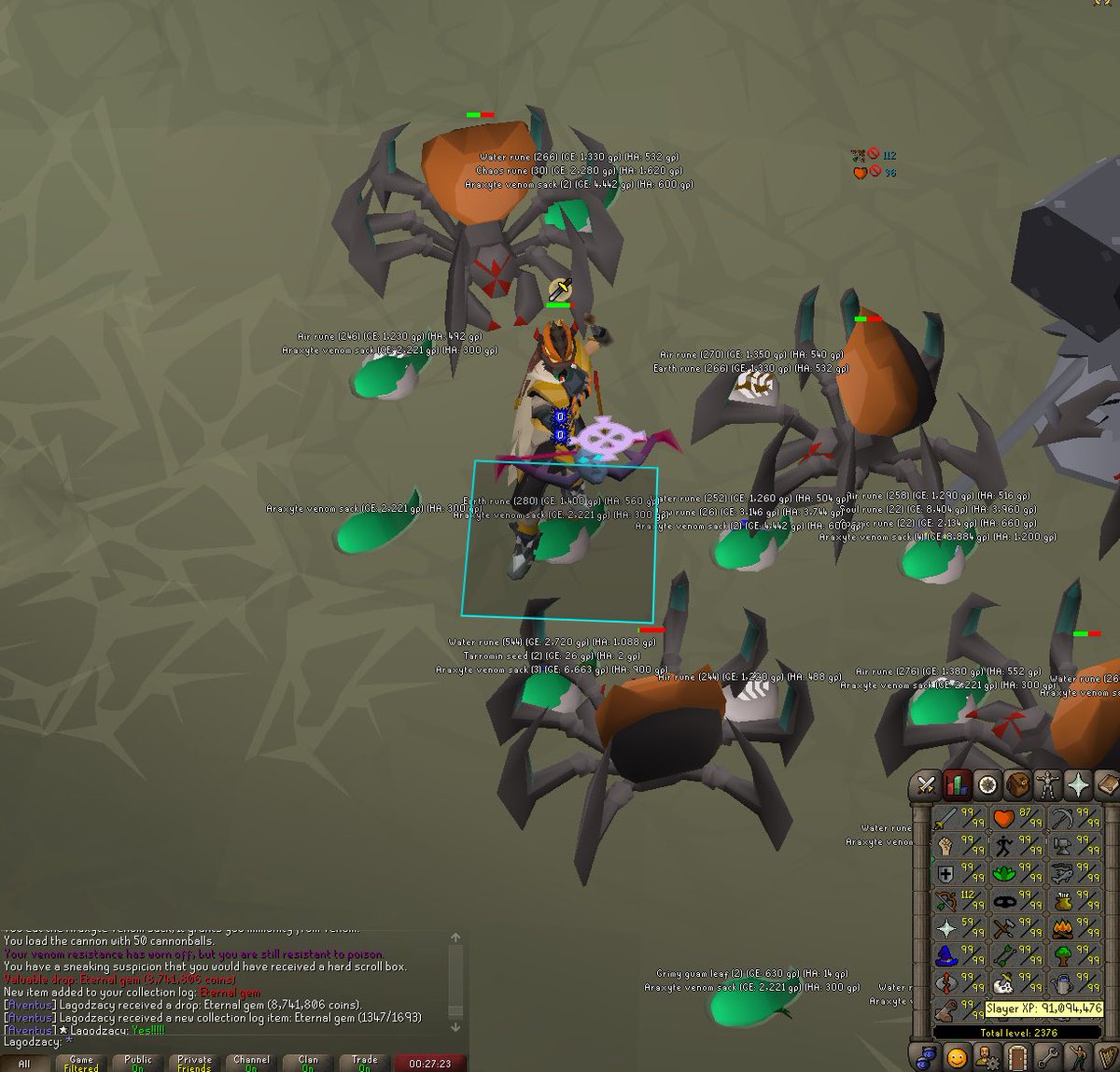 Czaplick's tweet photo. @behemeth_larzzz @TpapaTV It’s not a clip, but just got my eternal gem for the collection log after 91M slayer xp! Check out this slayer log: https://t.co/4IVYosoTIm