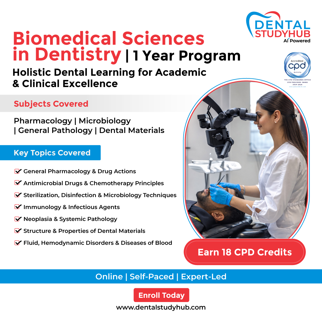 MasterHealthPr0's tweet photo. Build a strong foundation in pathology, pharmacology, dental materials, and general medicine to excel academically and clinically!
Enroll Now: https://t.co/sBe3MfplMH
#DentalEducation #BiomedicalDentistry #DentalStudents #OralHealth #DentalLearning #ClinicalDentistry #Pathology https://t.co/QB4TR4pFat