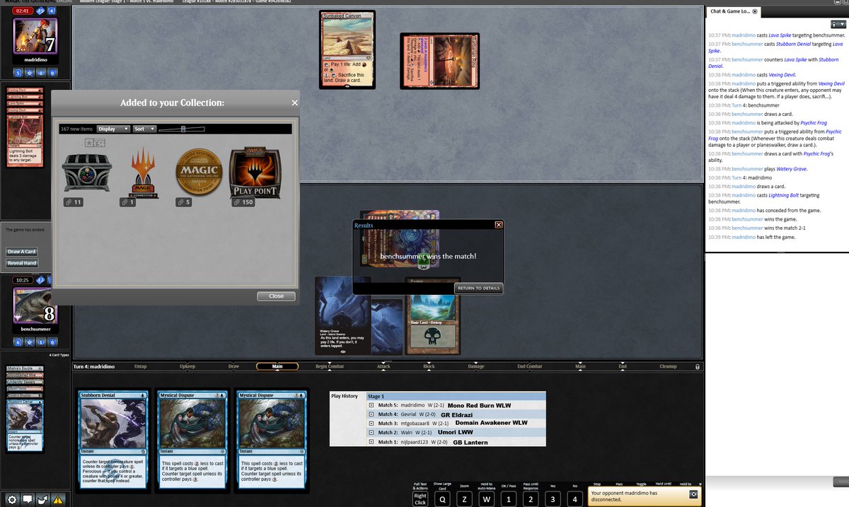 5-0 the first league playing <a href="/Wiltron_92/">Wiltron92 !</a> list with some changes I wanna try from discord.
Tagging <a href="/fireshoes/">Robert Taylor🔥</a> for clout 😎
GB Lantern✅✅
Walri Umori❌✅✅
Domain Awakener✅❌✅
GR Eldrazi✅✅
Mono Red Burn✅❌✅
