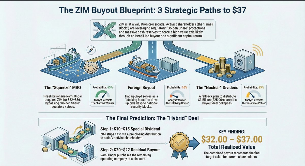 We have the following probability scenarios of $ZIM developments. This is based on 1 year of publicly available data in regards to institutional ownership dynamics , industry mechanics and Israel govt wildcard.